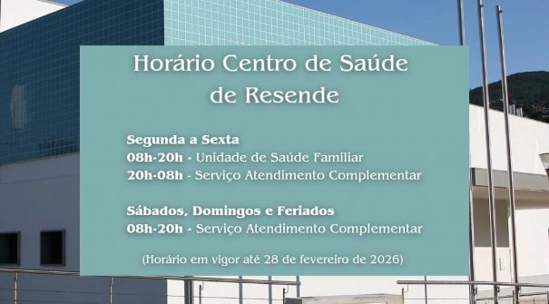Horário de funcionamento do Centro de Saúde de Resende