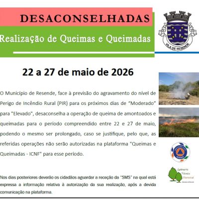 Aviso à População | Desaconselhamento de queimas e queimadas