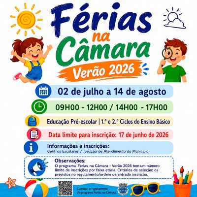 Férias na Câmara – Verão 2026 | Abertas Inscrições